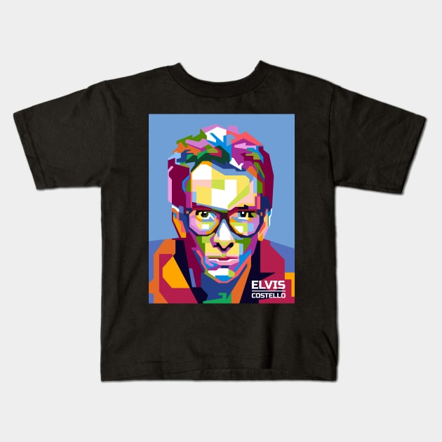 Abstract Geometric Elvis Popart Costello in WPAP Kids T-Shirt by smd90